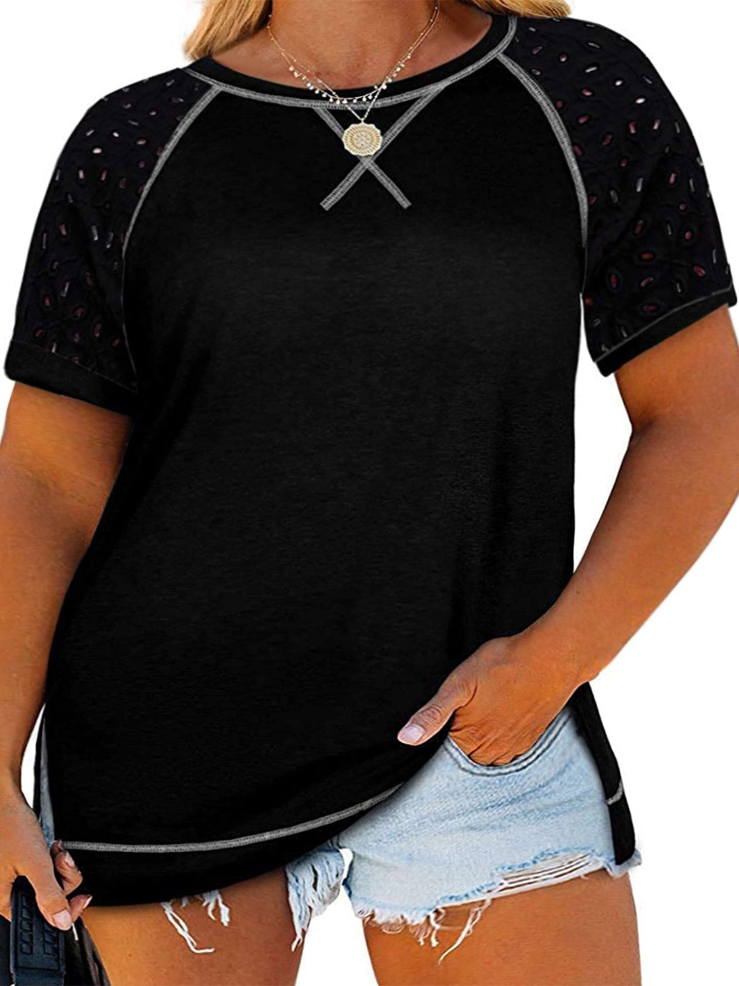 Women's Plus Slight Stretch Basic Tops