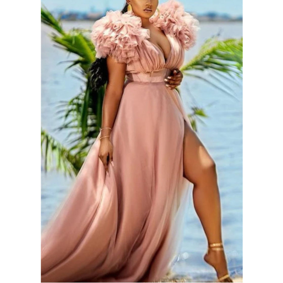 Evening Dress Women Ball Gown Plus Size L-5XL Tulle Slit Sexy Trailing Skirt