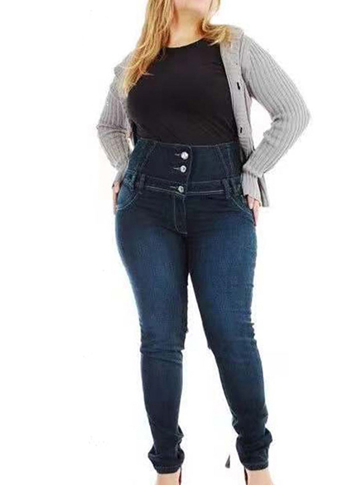 Plus Size High Rise Button Fly Skinny Jeans