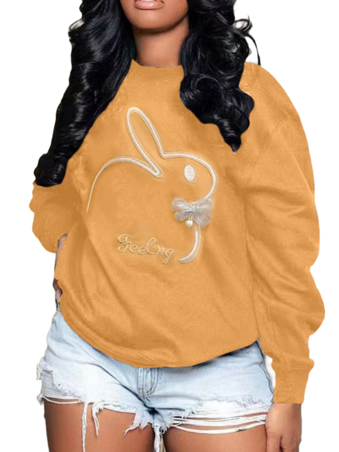 Plus Size Embroidery O Neck Long Sleeve Sweatshirts Top