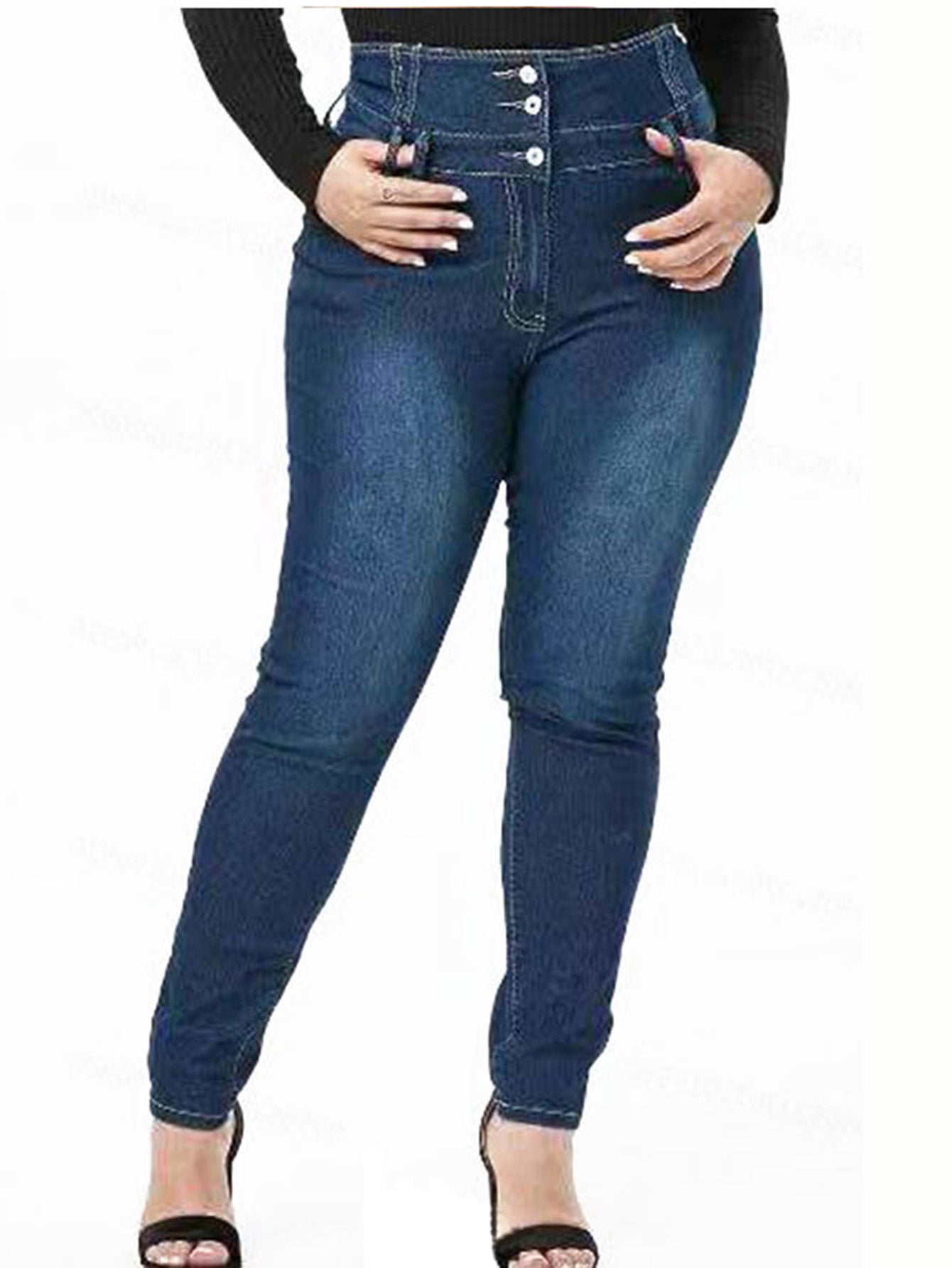 Plus Size High Rise Button Fly Skinny Jeans