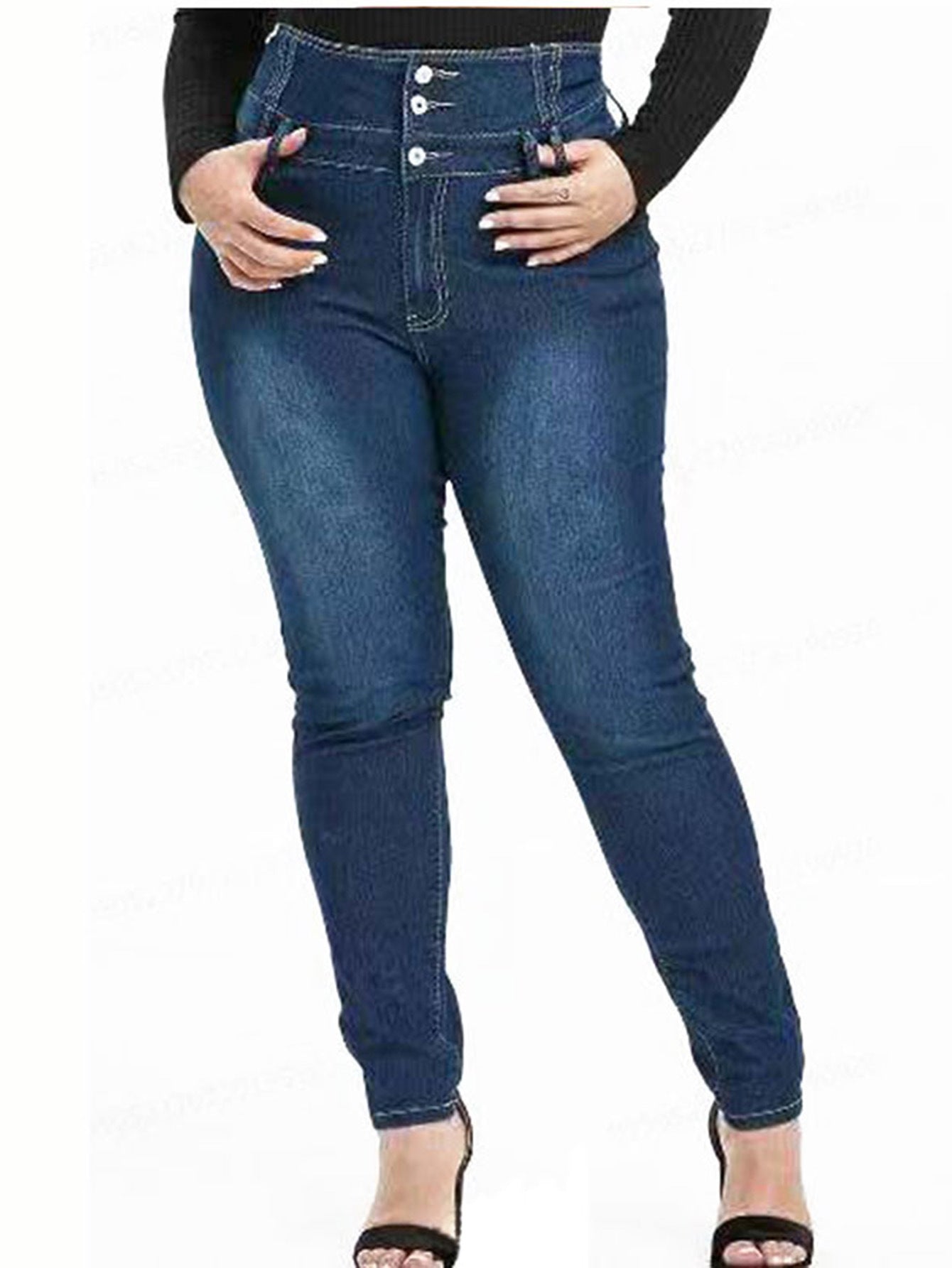 Plus Size High Rise Button Fly Skinny Jeans