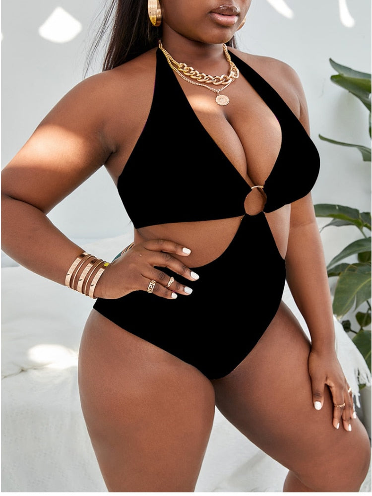 Oversized Women's Swimsuit Sexy One Piece Swimwear Fashion Cutout Strap Bikini Swimsuit Plus Size Swimwear Tankini Bathing Suit