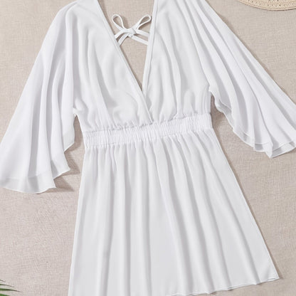 Plus Size Solid Elegant Chiffon Flounce Cover Ups