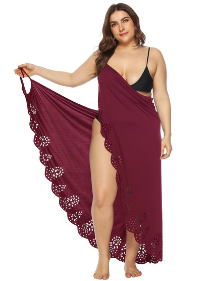 Plus Size Elegant Eyelet Embroidered Floral Trim Cover Ups