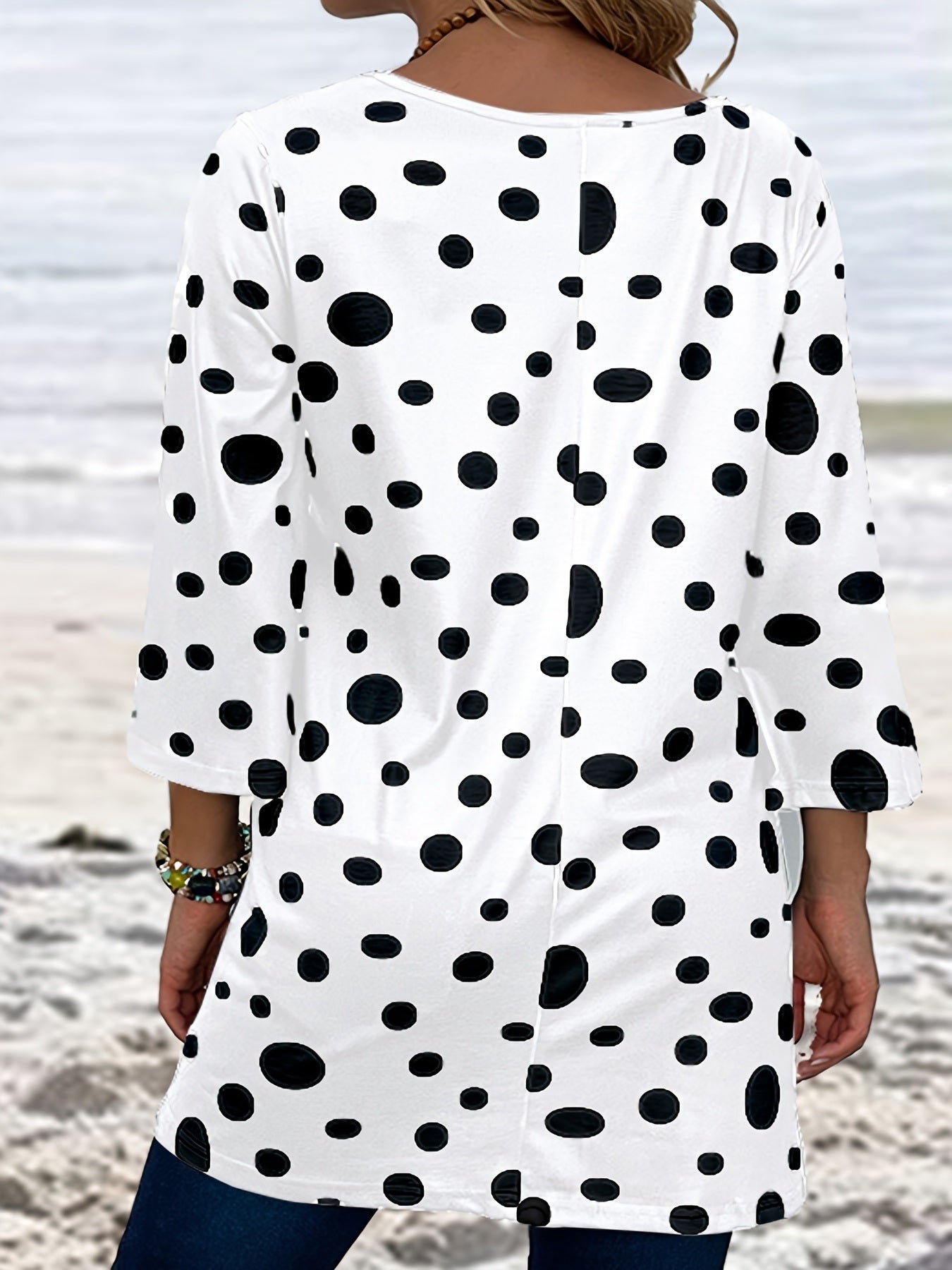 Women's Plus Polka Dot Print Half Sleeve V Neck Top