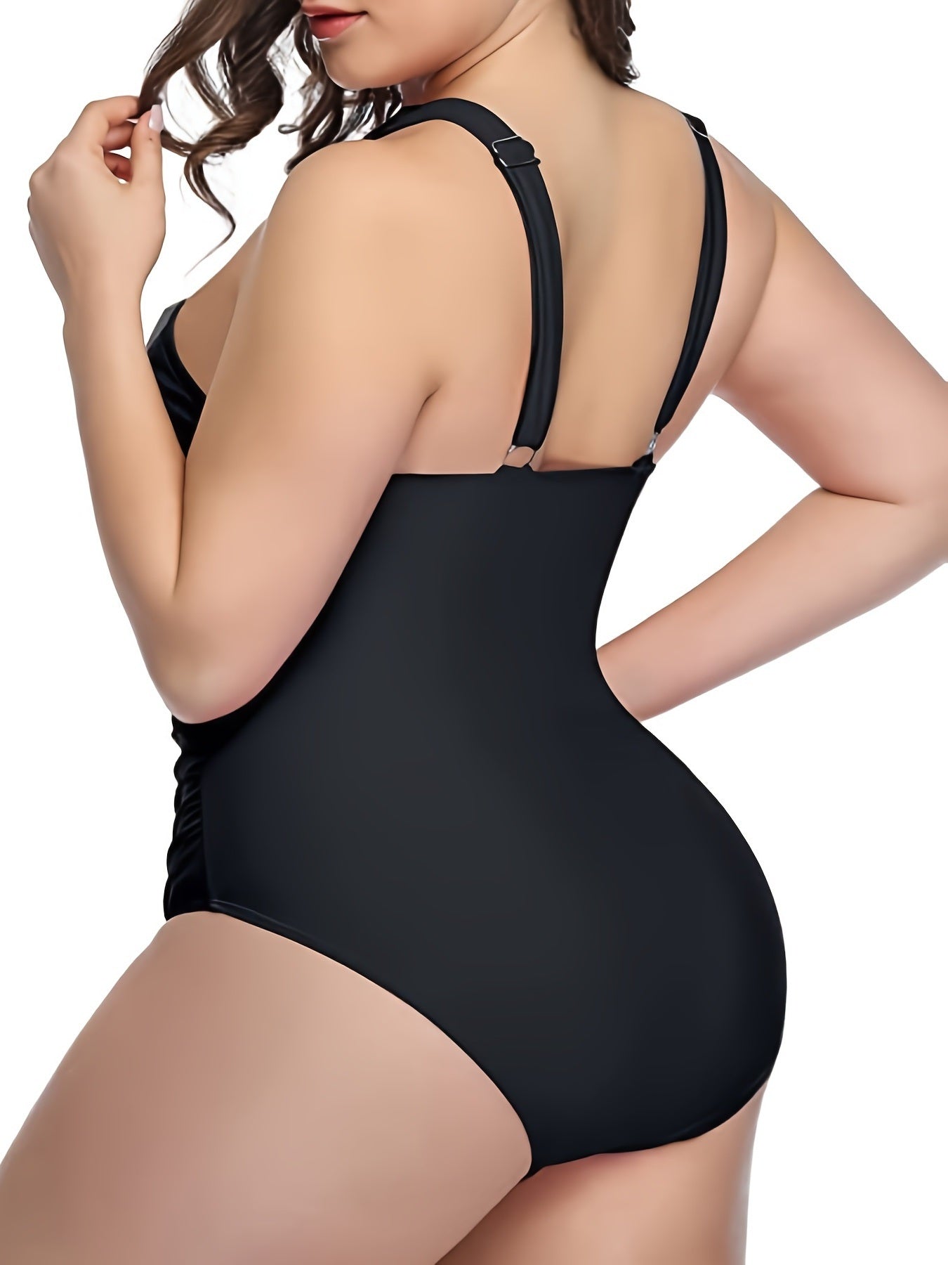 Plus Size Criss Cross Neck Cut Out One Piece Swimsuit