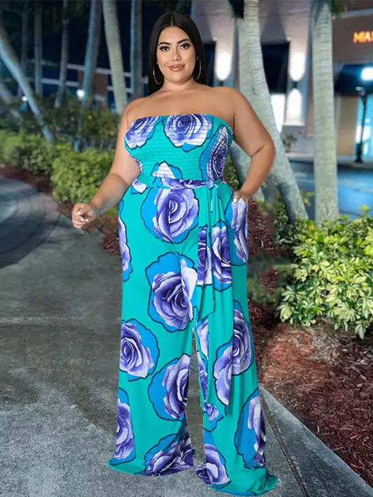 Flower Print Plus Size Jumpsuit