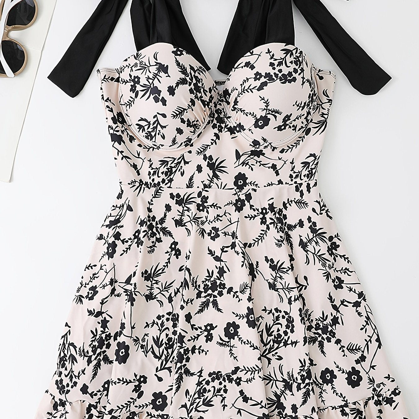 Plus Size Floral Print Knot Strap One Piece Fashion Swimsuit