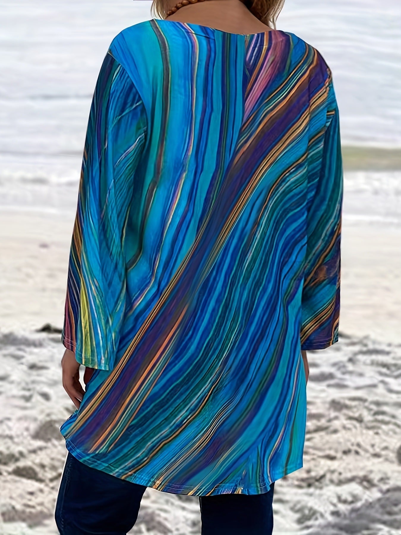 Women's Plus Fluid Print Half Sleeve V Neck Tunic Top