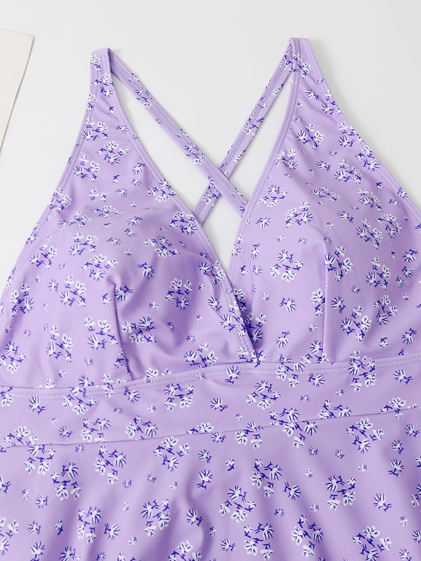 Plus Size Ditsy Floral Print V Neck Ruffle Hem One Piece Swimsuit