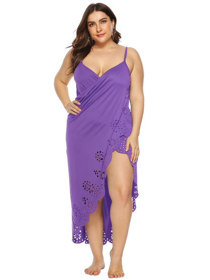Plus Size Elegant Eyelet Embroidered Floral Trim Cover Ups