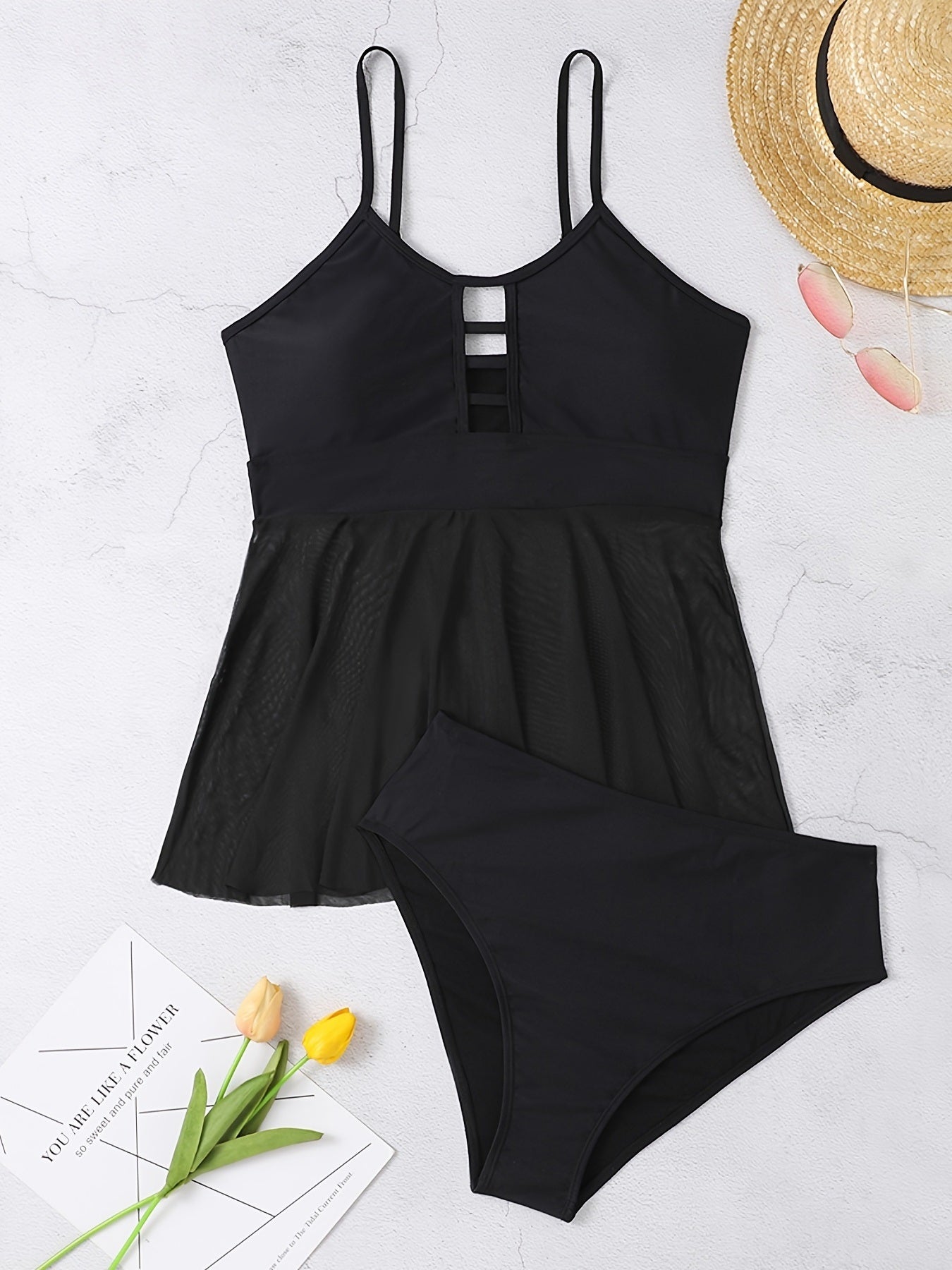 Plus Size Cut Out Top & Panty Retro Swimsuit Set