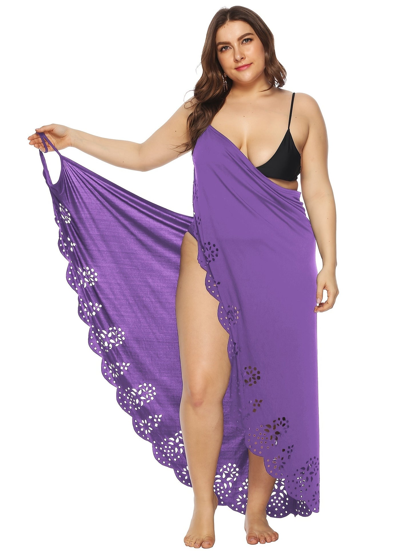 Plus Size Elegant Eyelet Embroidered Floral Trim Cover Ups