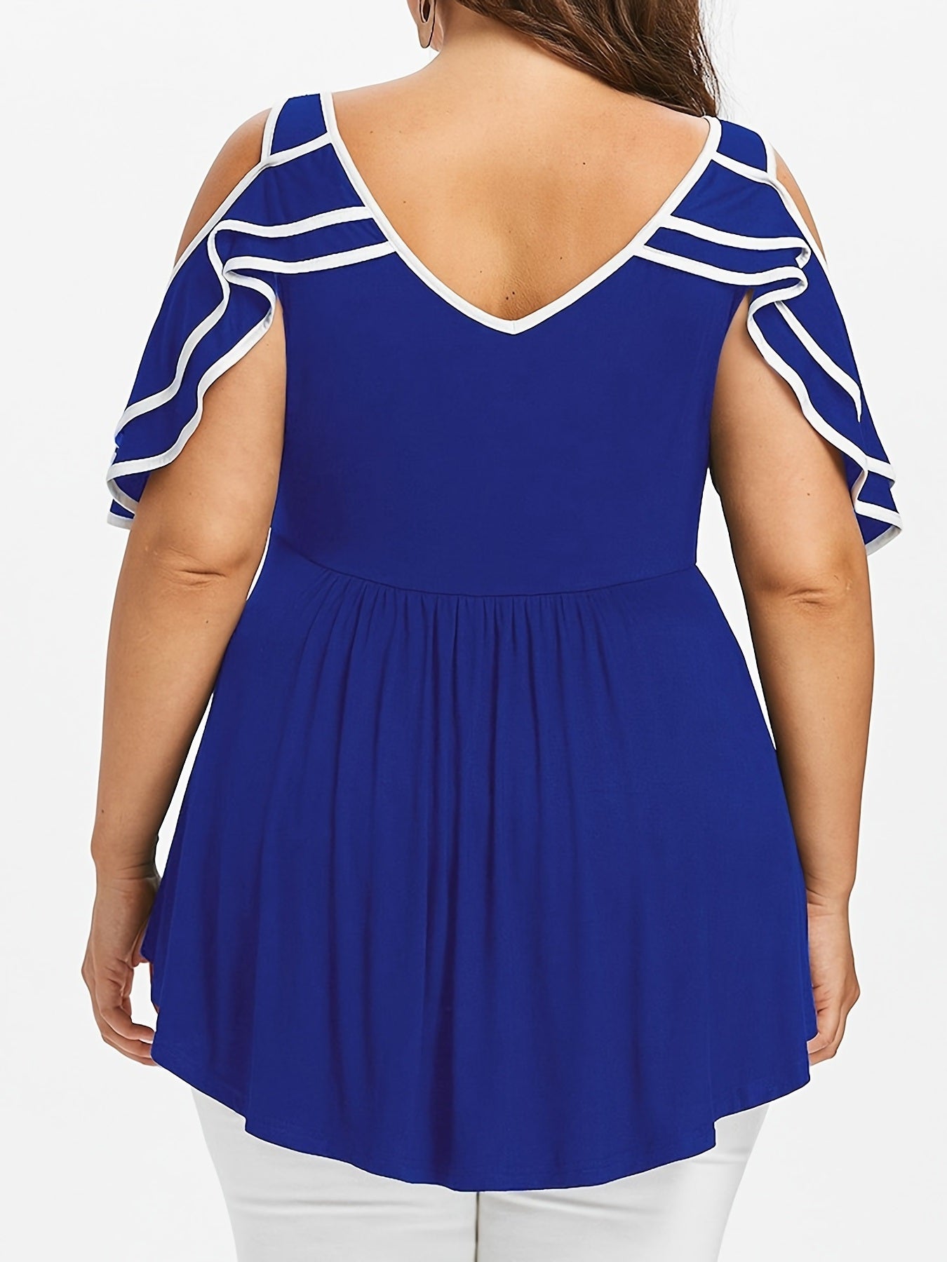 Plus Size Contrast Lace Cold Shoulder T-shirt