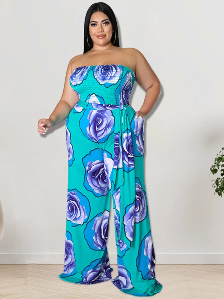 Flower Print Plus Size Jumpsuit