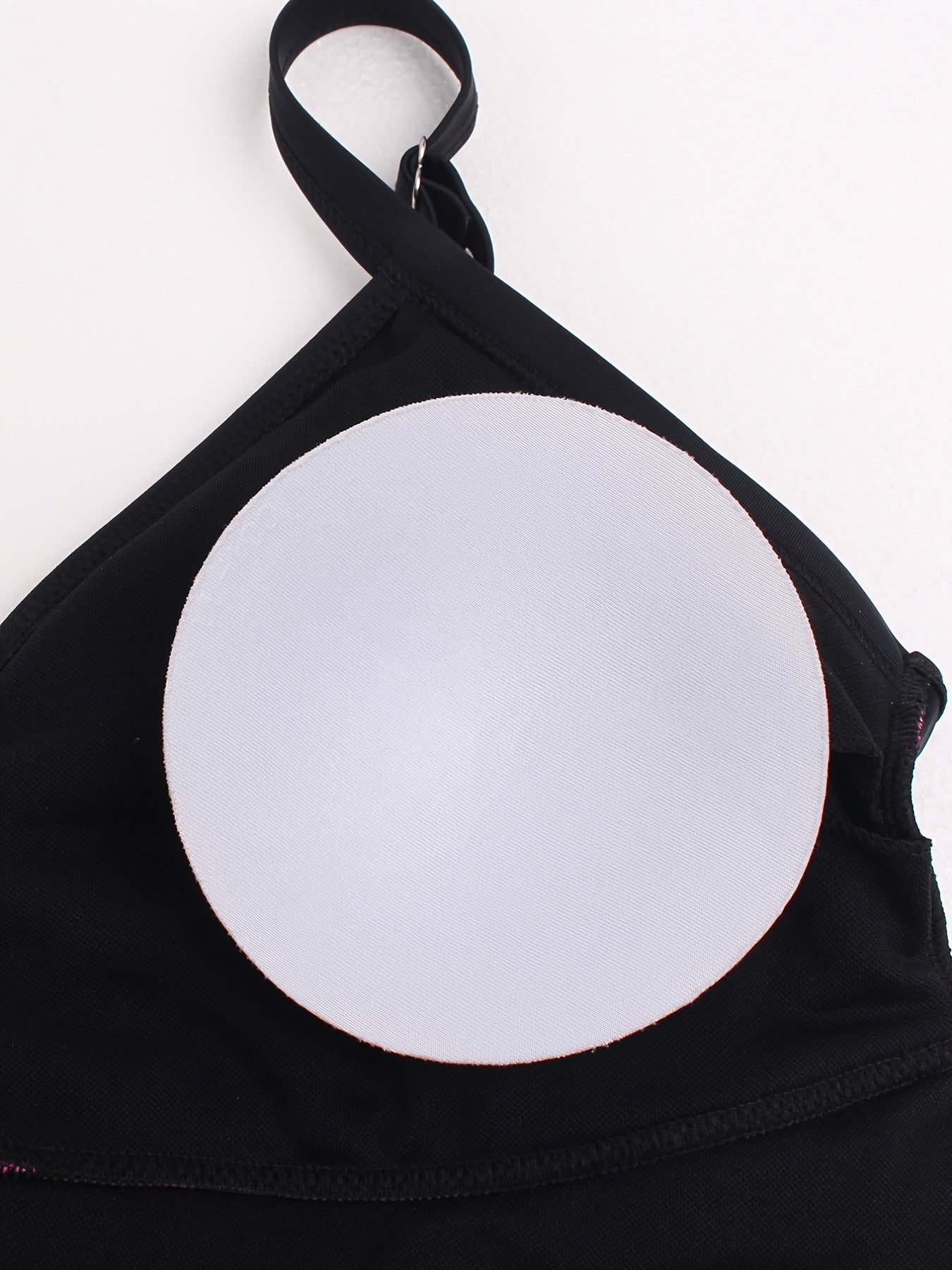 Plus Size Halter Neck Contrast Mesh One Piece Swimsuit