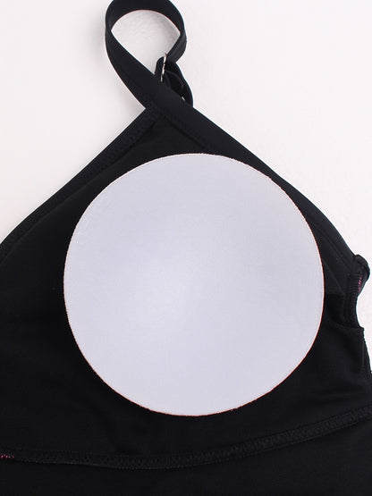 Plus Size Halter Neck Contrast Mesh One Piece Swimsuit