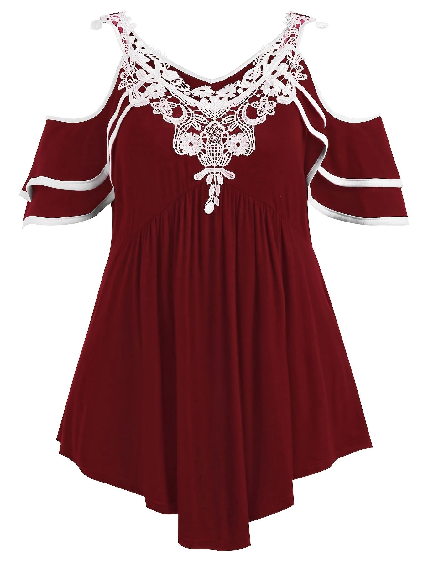 Plus Size Contrast Lace Cold Shoulder T-shirt
