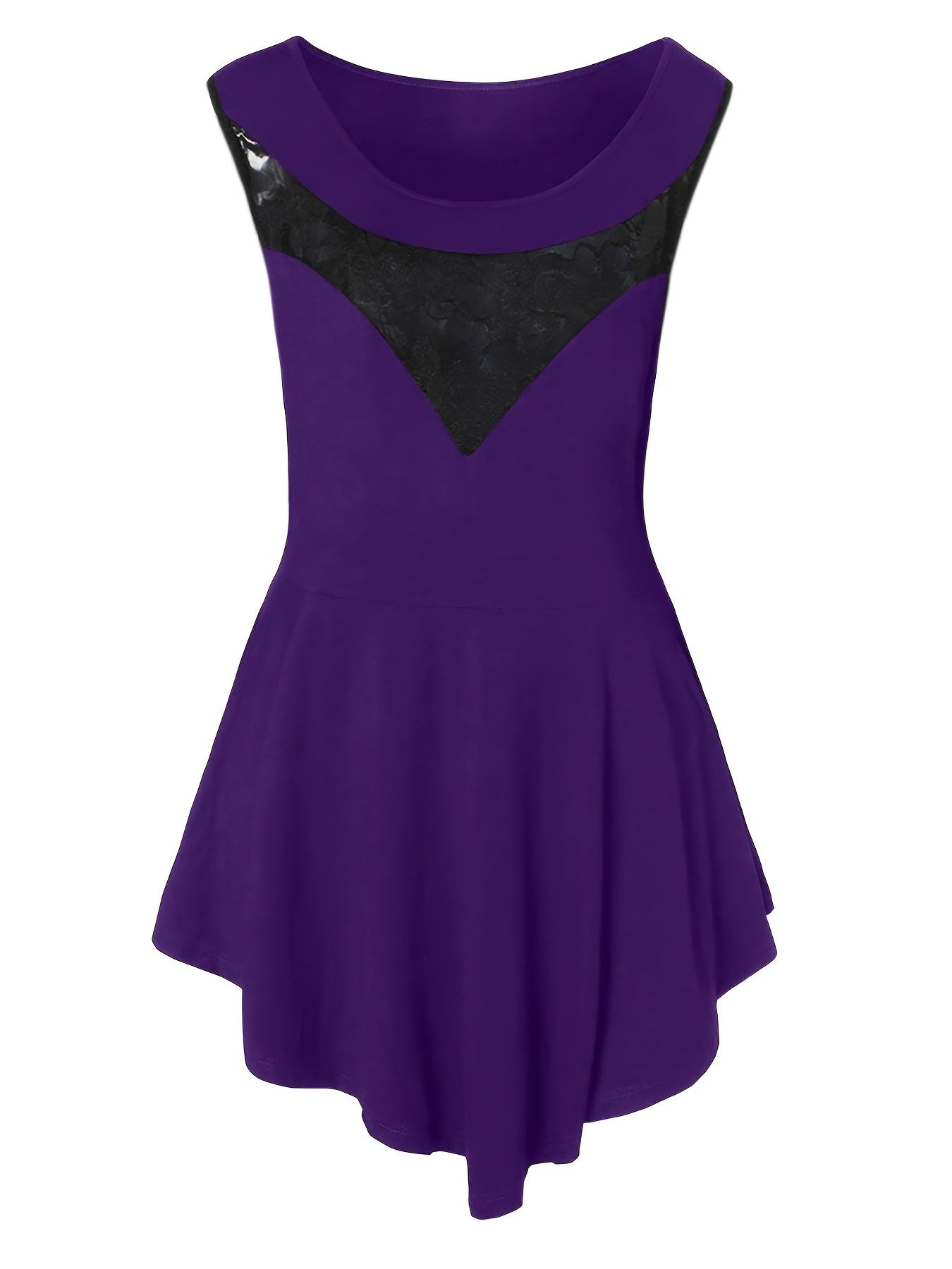 Plus Size Contrast Lace Irregular Hem Tank Top