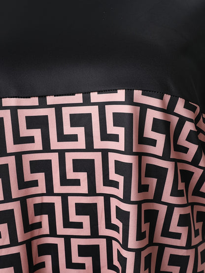 Geometric Print Colorblock Short Sleeve Tops & Shorts Set