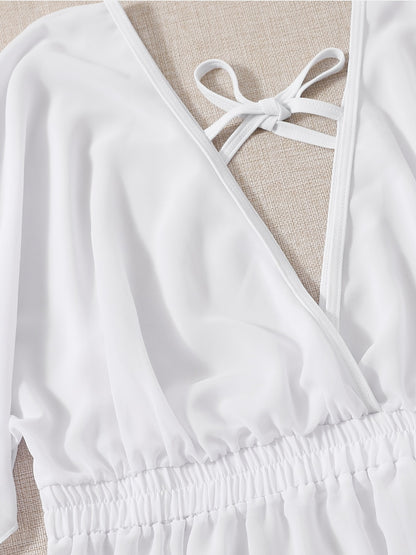 Plus Size Solid Elegant Chiffon Flounce Cover Ups