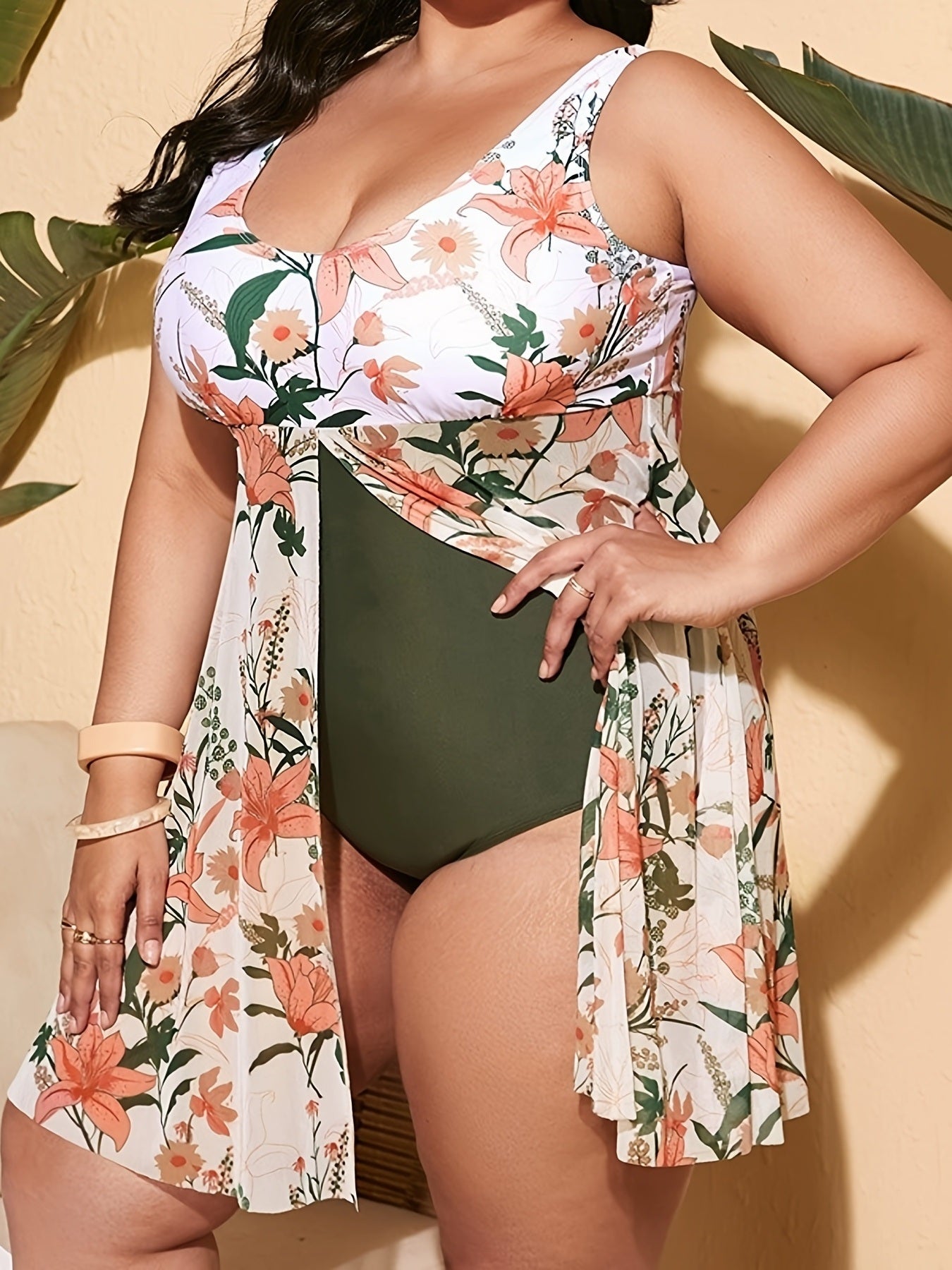 Plus Size Women's Plus High Stretch Modest Swimsuit