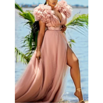 Evening Dress Women Ball Gown Plus Size L-5XL Tulle Slit Sexy Trailing Skirt