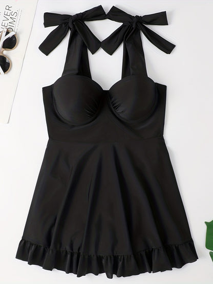 Plus Size Floral Print Knot Strap One Piece Fashion Swimsuit