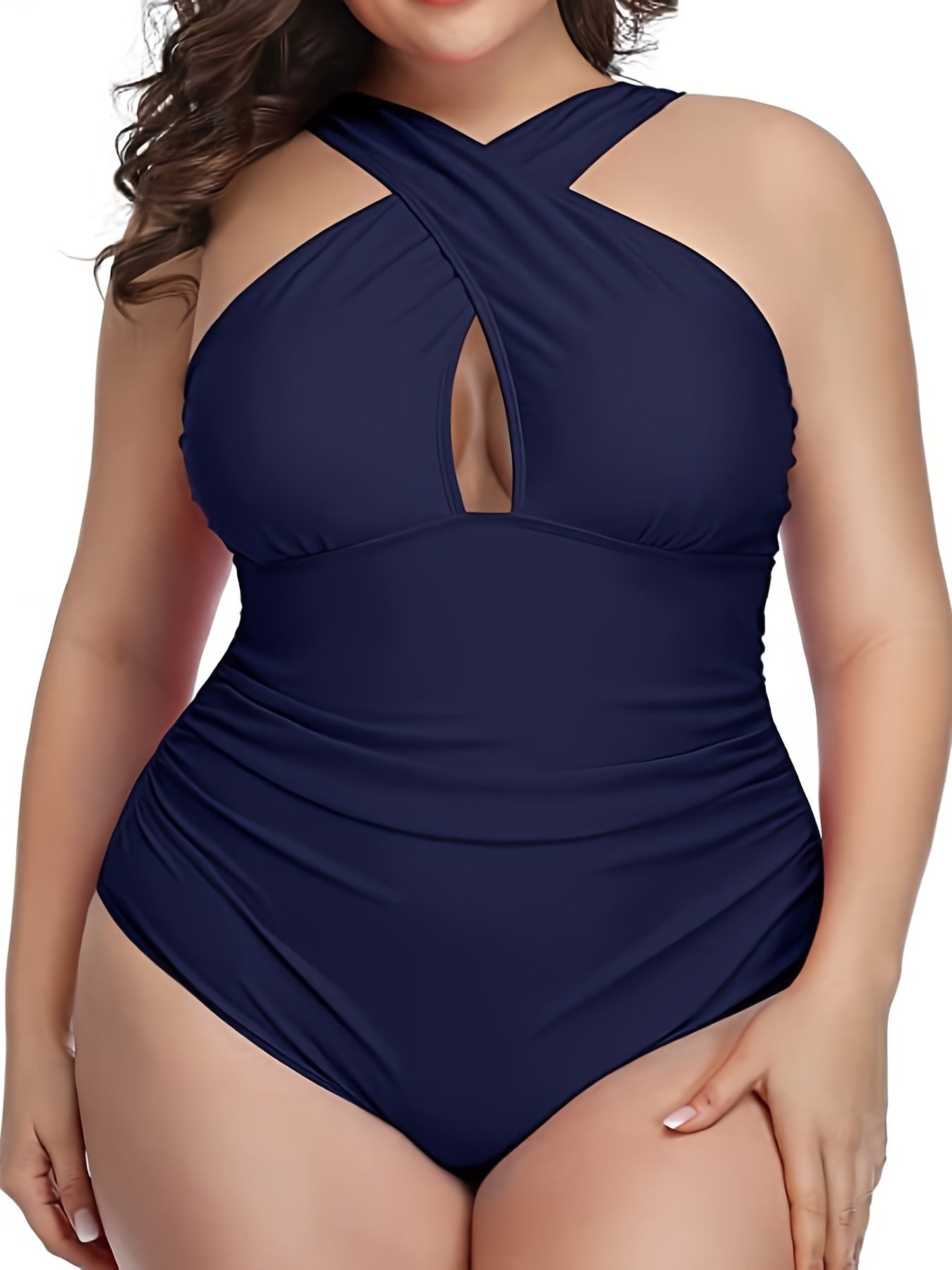 Plus Size Criss Cross Neck Cut Out One Piece Swimsuit