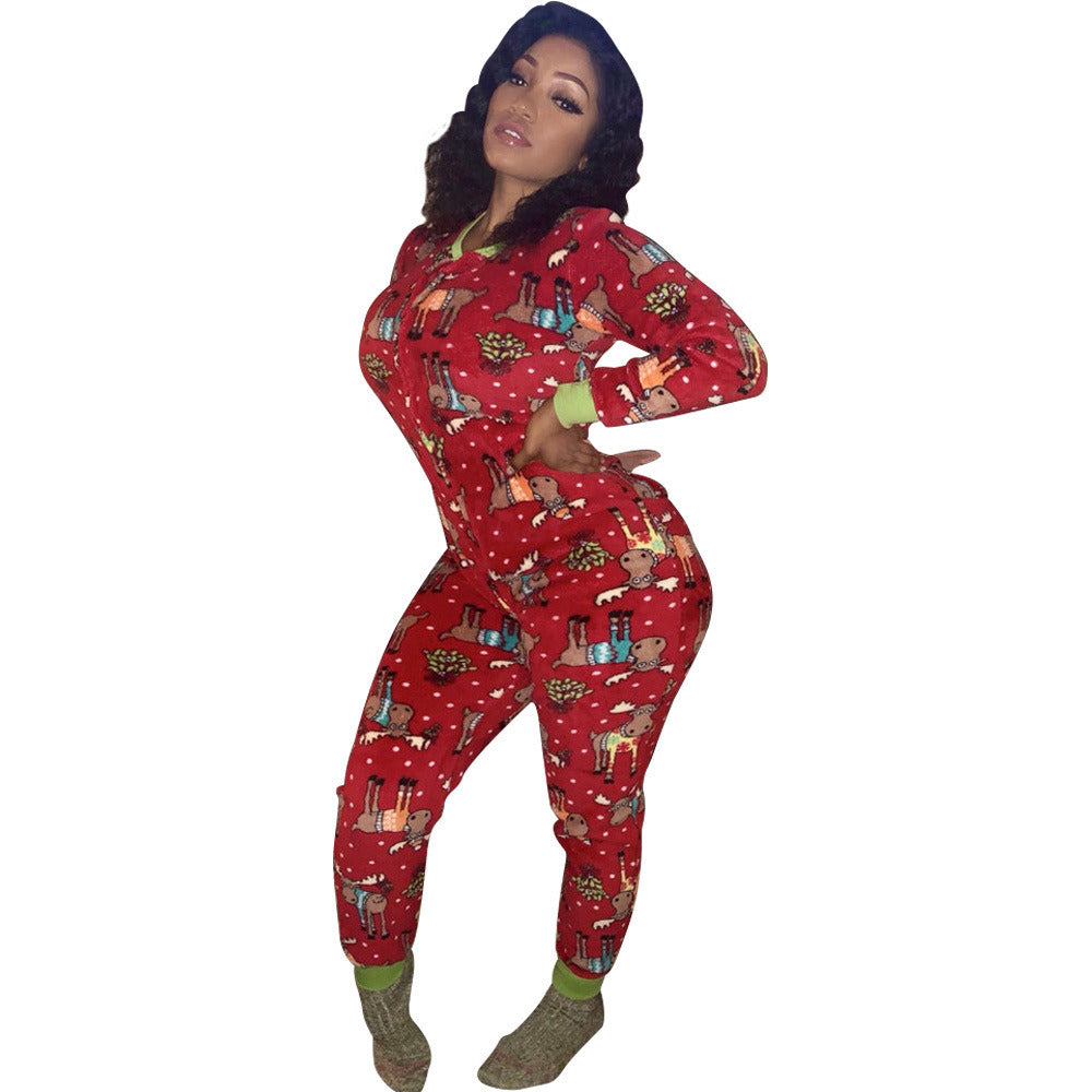 Christmas Long-sleeved Home Wear Jumpsuit
