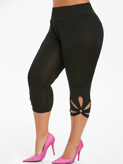 Plus Size High Rise Cut Out Capri Leggings