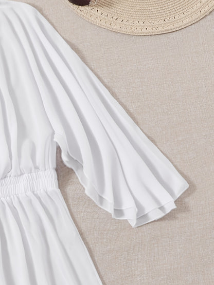 Plus Size Solid Elegant Chiffon Flounce Cover Ups