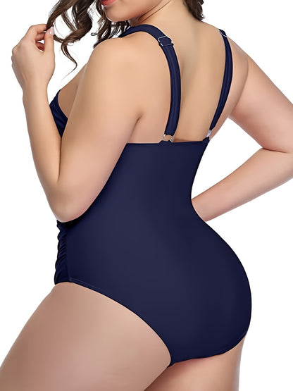 Plus Size Criss Cross Neck Cut Out One Piece Swimsuit