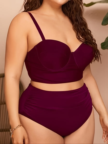 Plus Size Solid Cami Top & Sunflower Print Pants Swimsuit Set