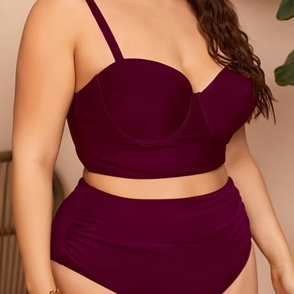 Plus Size Solid Cami Top & Sunflower Print Pants Swimsuit Set