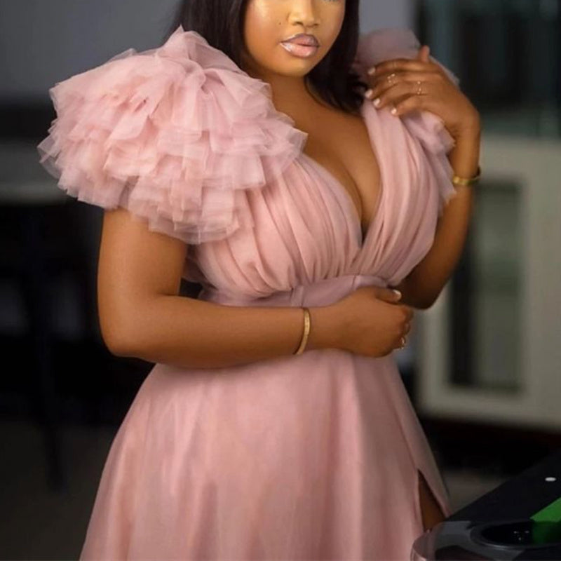 Evening Dress Women Ball Gown Plus Size L-5XL Tulle Slit Sexy Trailing Skirt