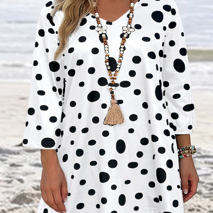 Women's Plus Polka Dot Print Half Sleeve V Neck Top
