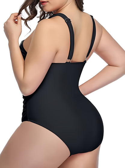 Plus Size Criss Cross Neck Cut Out One Piece Swimsuit