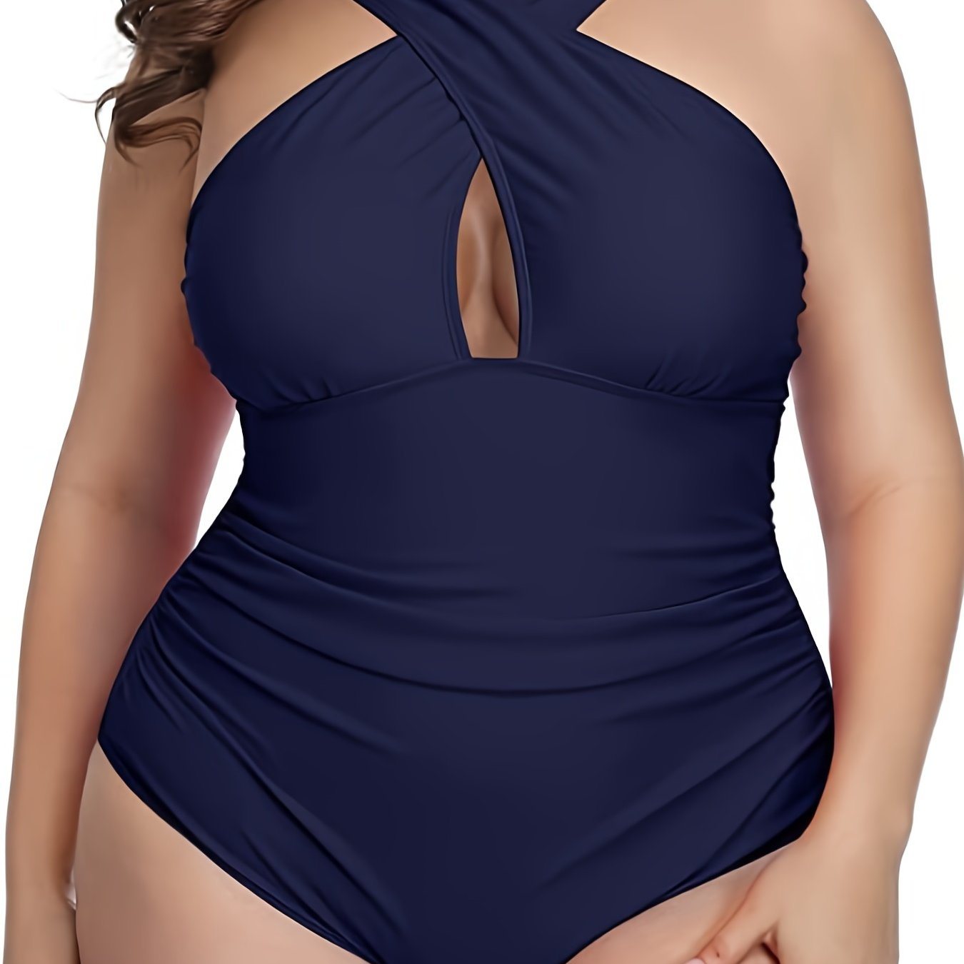 Plus Size Criss Cross Neck Cut Out One Piece Swimsuit